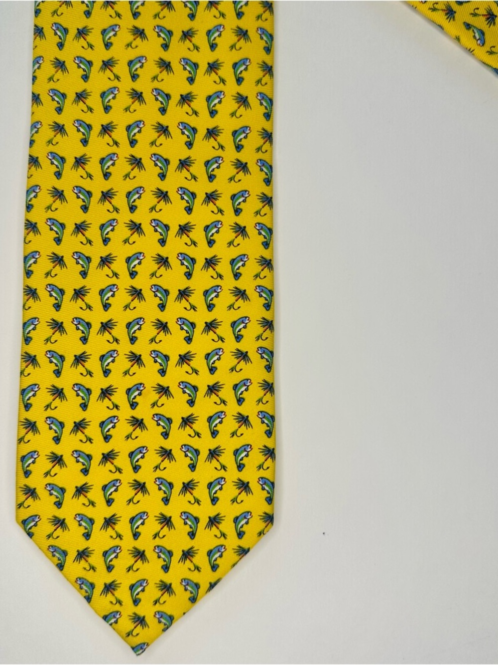 Fly Fishing BIRD DOG BAY Rainbow Trout & Lure Pattern Classic Silk Tie, 3.25” - Picture 2 of 9